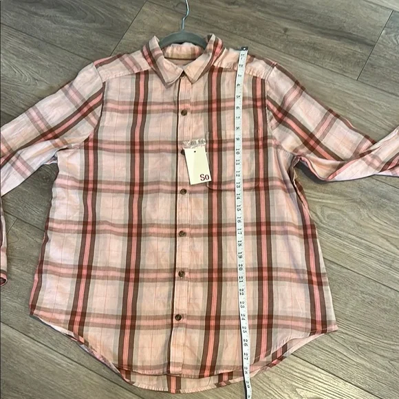NWT SO Pink Plaid Button Down Shirt Size L - Picture 5 of 9